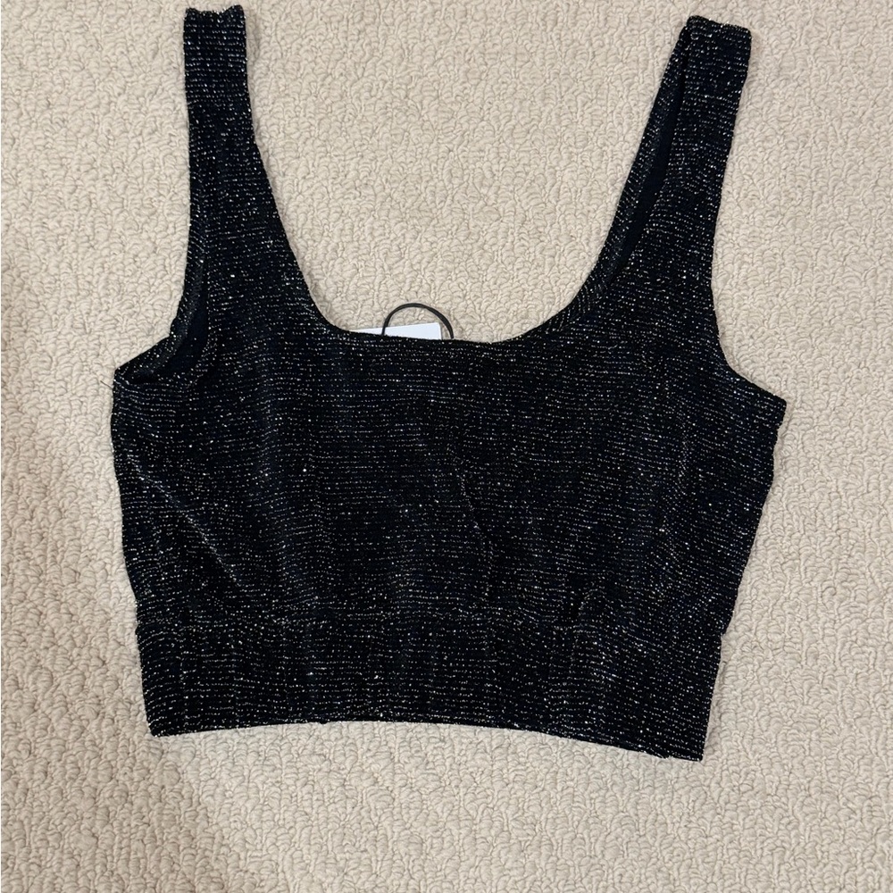 Urban Outfitter Black Metallic Sparkle Crop Tank